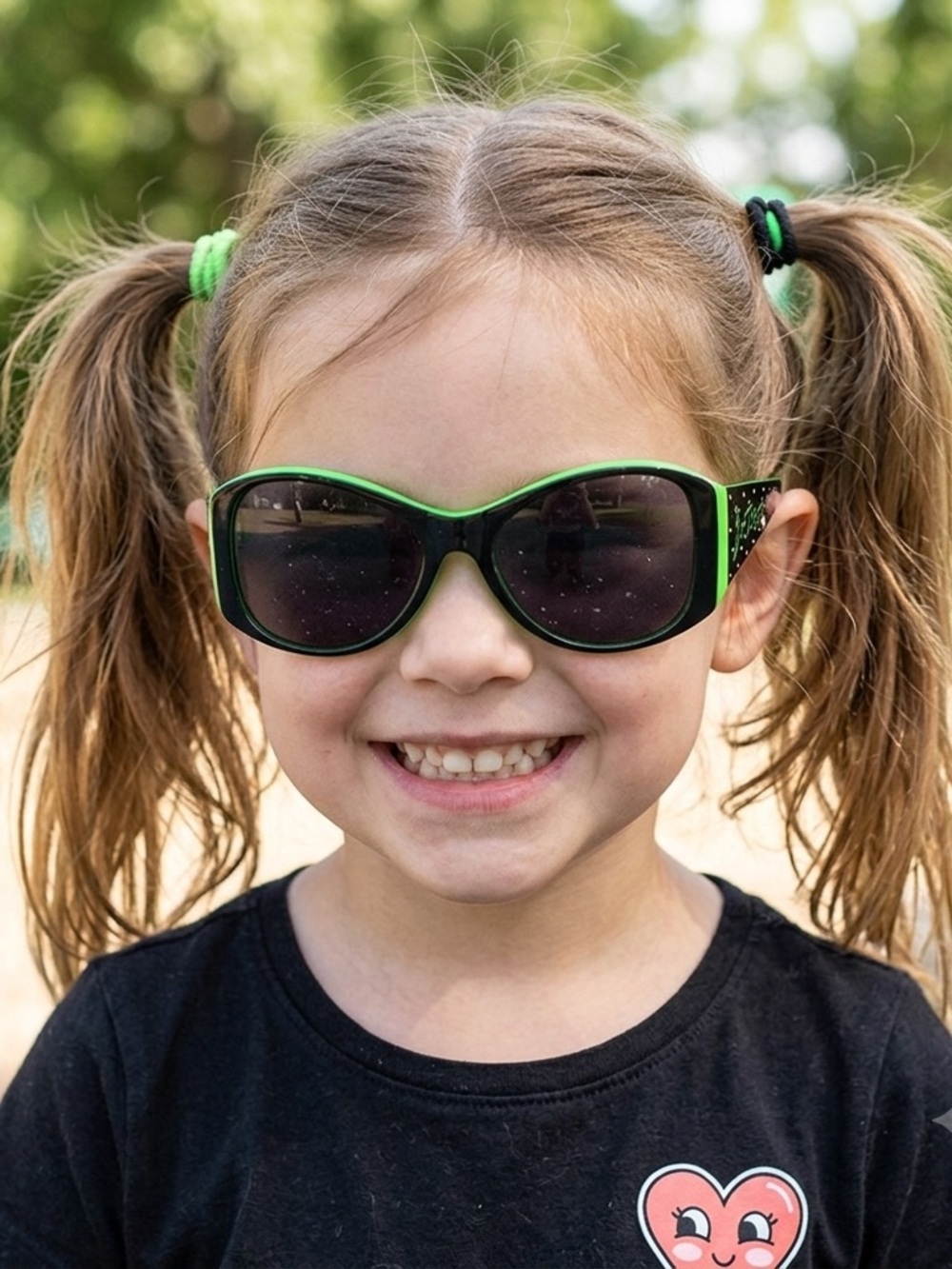 Betsey Johnson Vintage Kids Black Sunglasses with Neon Green Trim